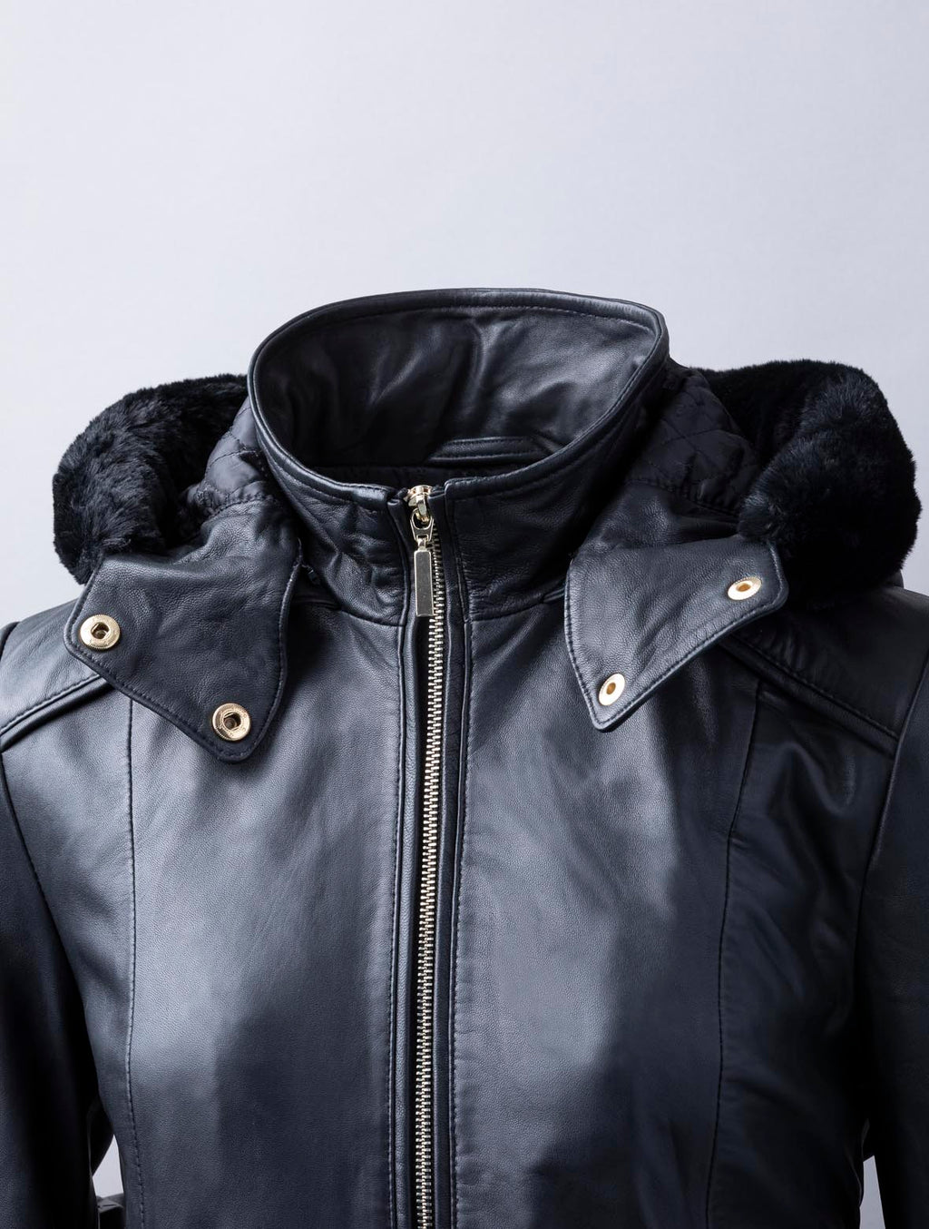 Ullapool black hooded leather coat for women, photo 2