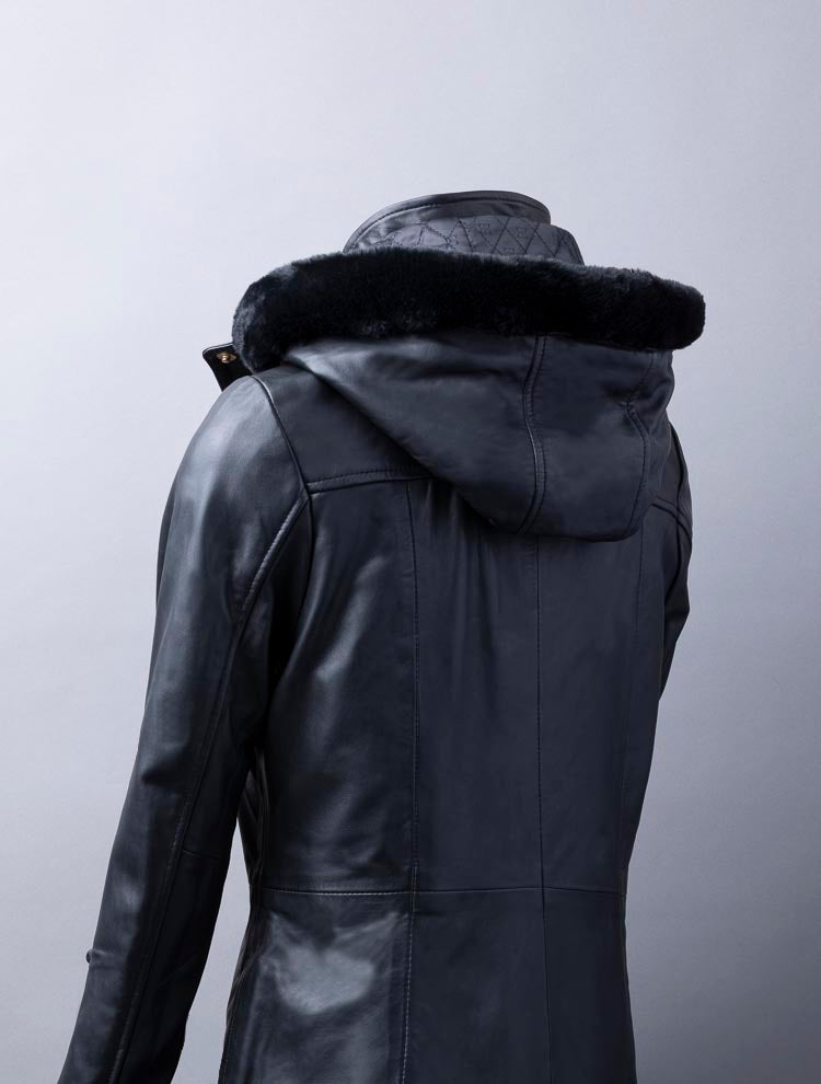 Ullapool black hooded leather coat for women, photo 3