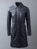 Wishaw black aniline leather coat for women with concealed front