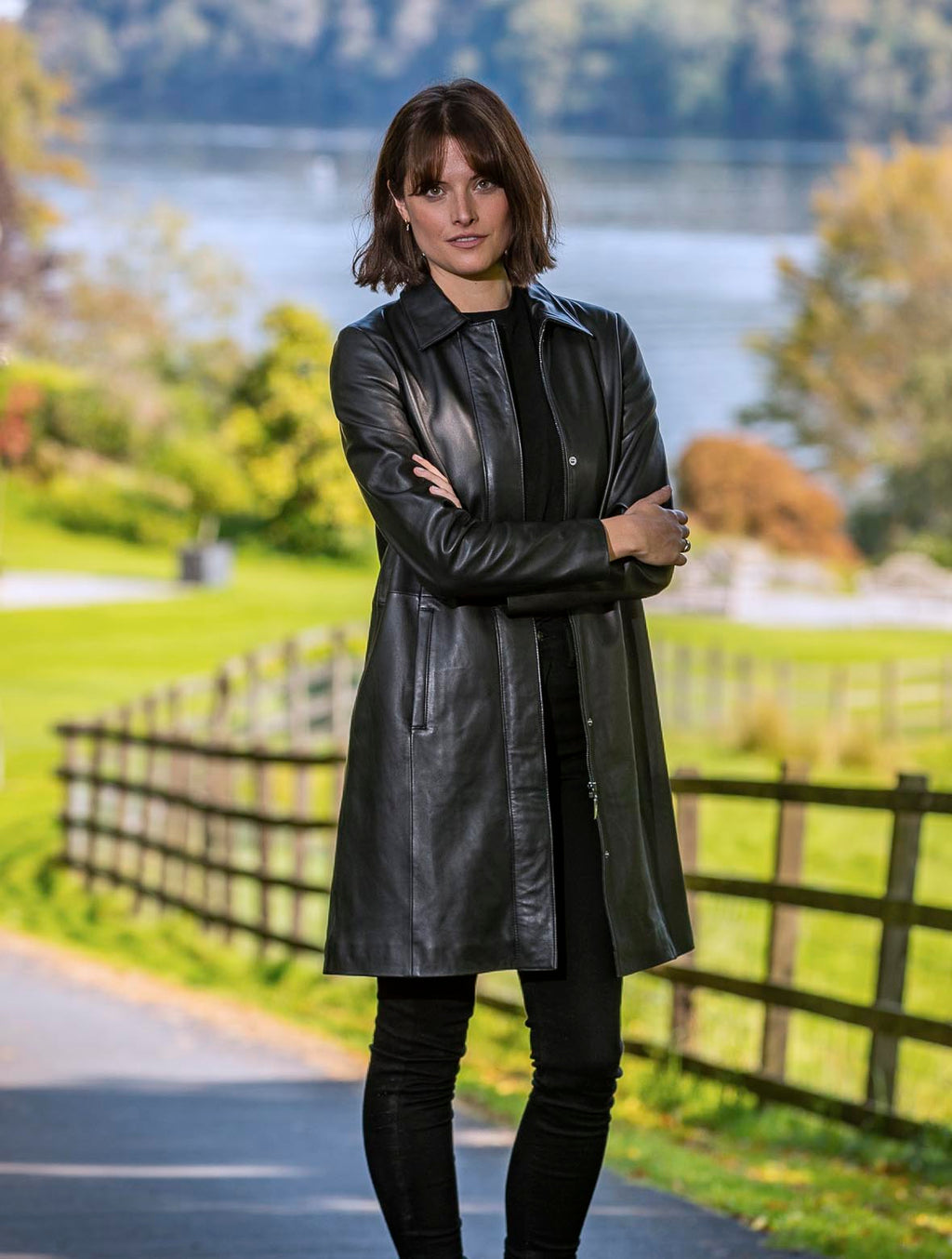 Wishaw black aniline leather coat for women, photo 5