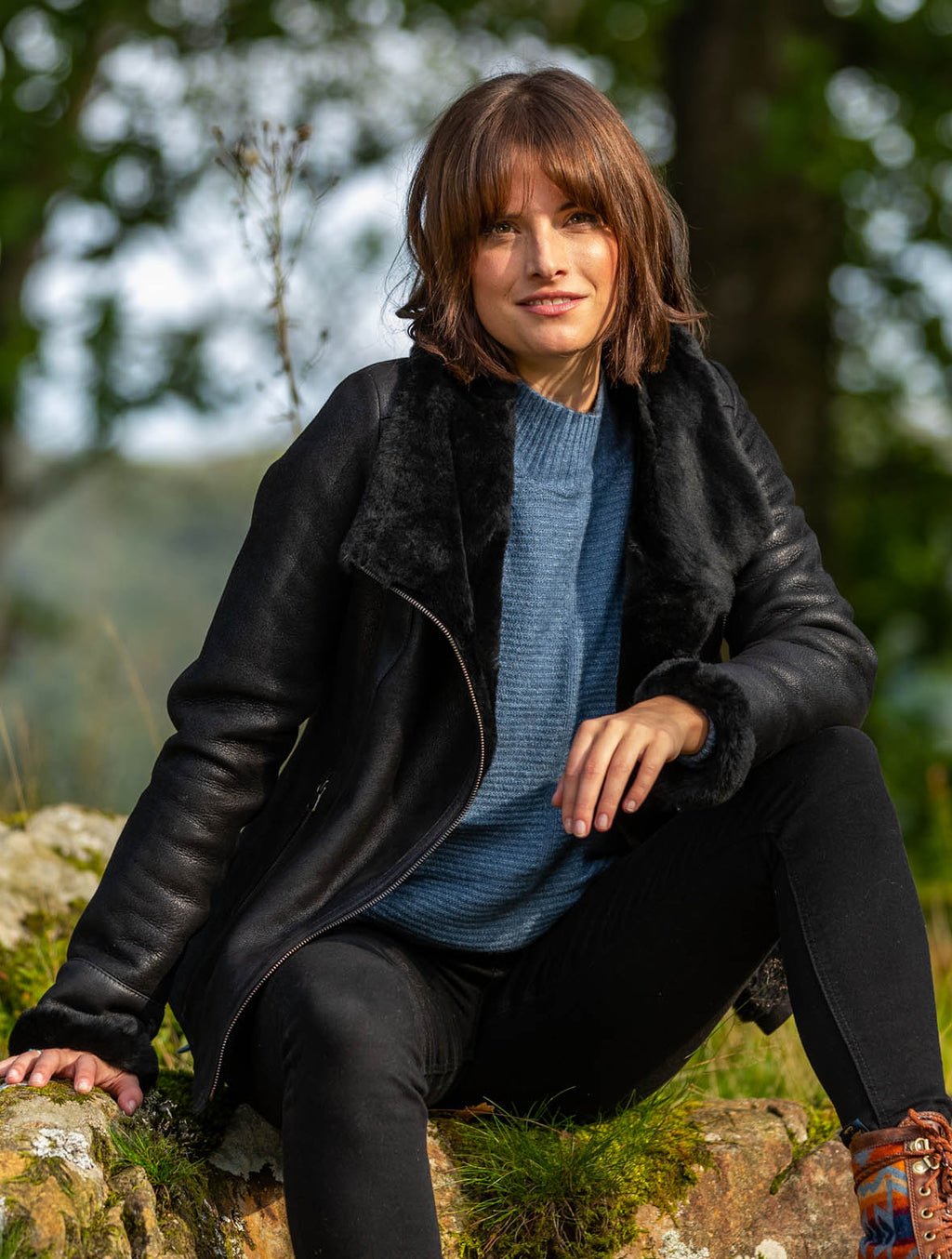 Larkhall black sheepskin aviator jacket for women, photo 2
