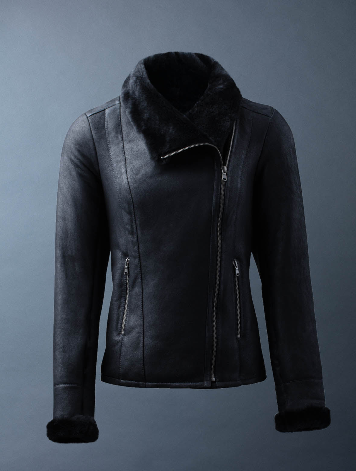 Larkhall black sheepskin aviator leather jacket for women