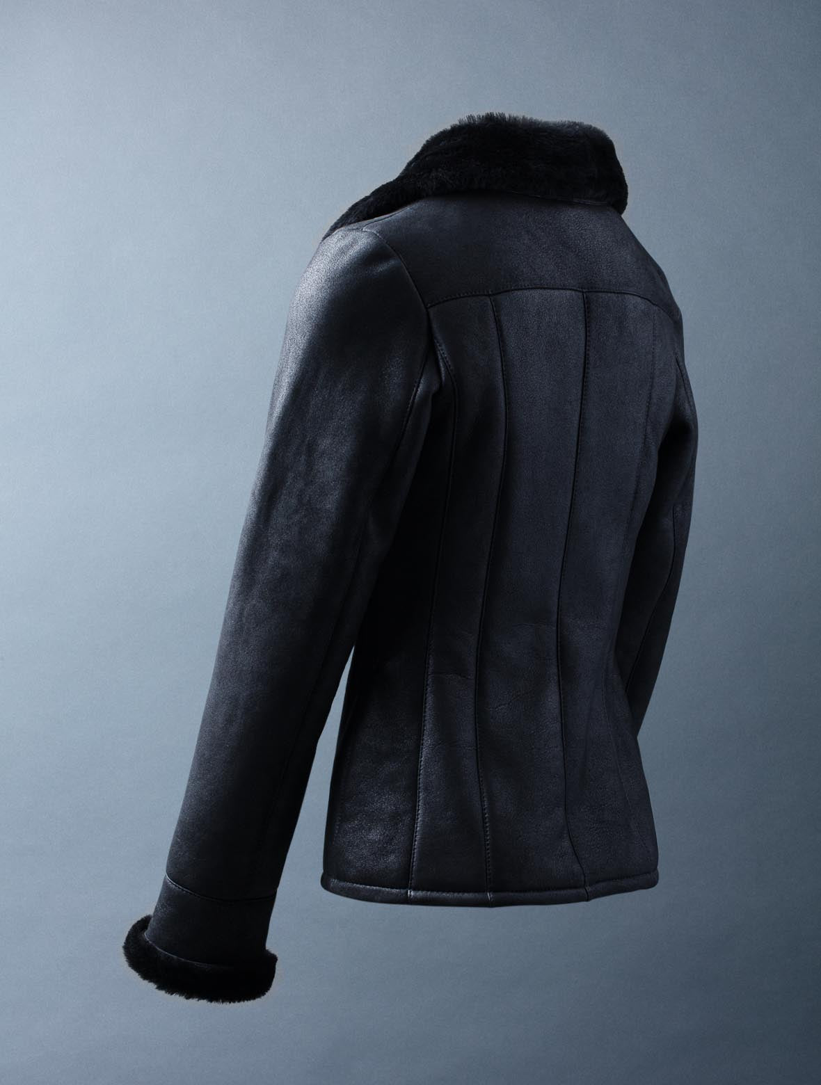 Larkhall black sheepskin aviator jacket for women, photo 4