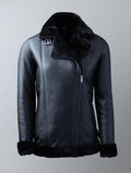 Largs oversized black sheepskin aviator leather jacket for women