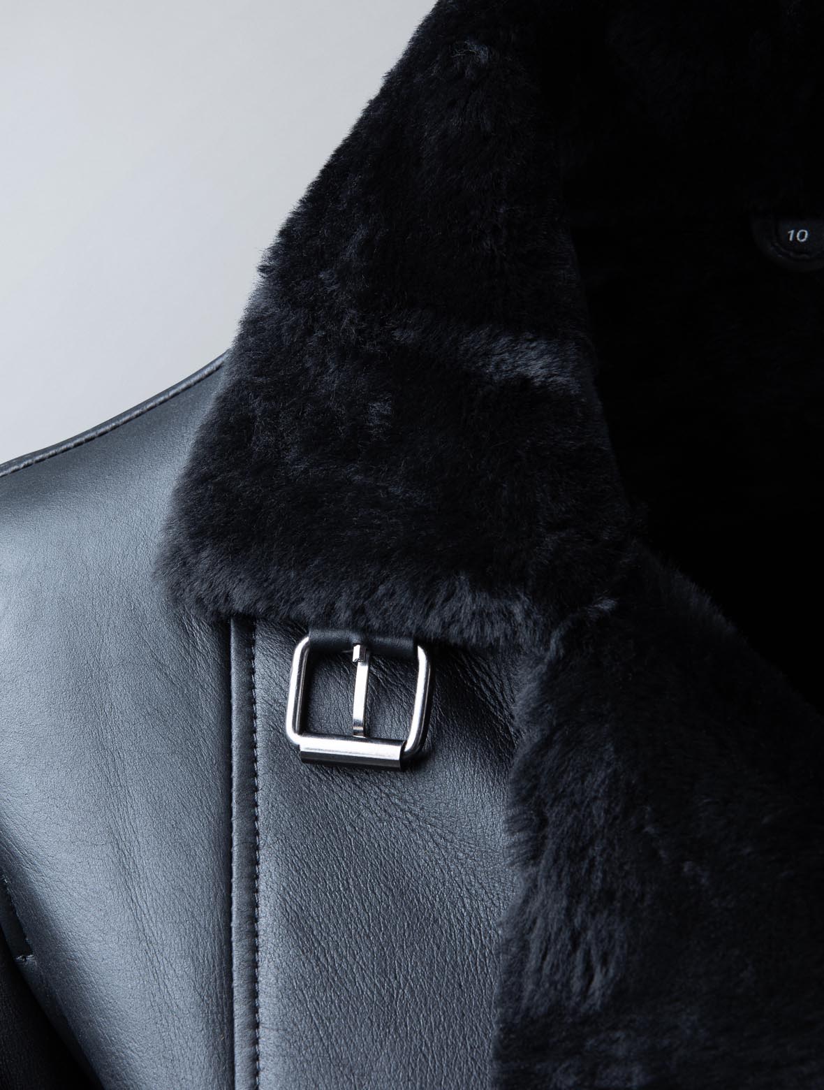 Largs oversized black sheepskin aviator jacket for women, photo 2