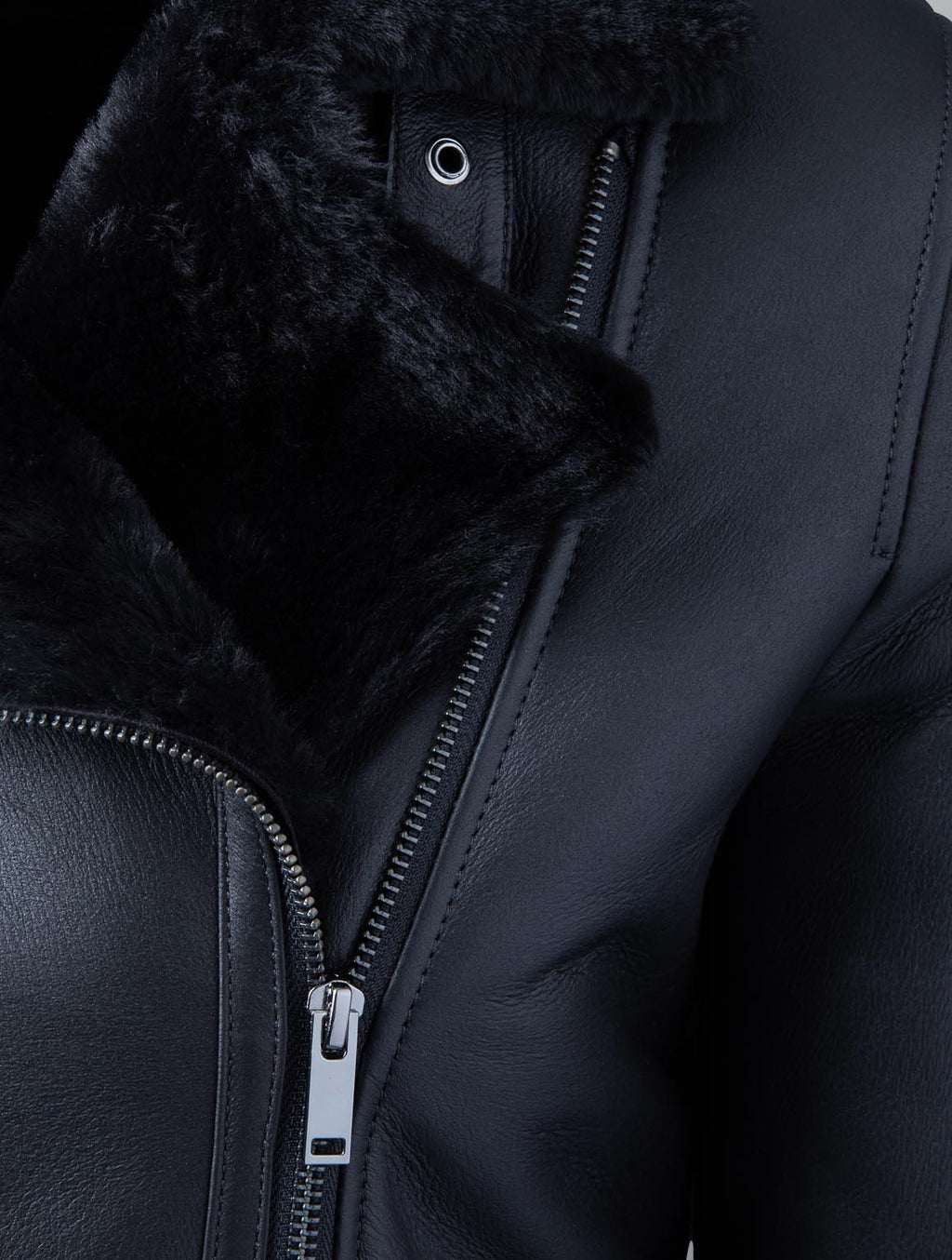 Largs oversized black sheepskin aviator jacket for women, photo 3