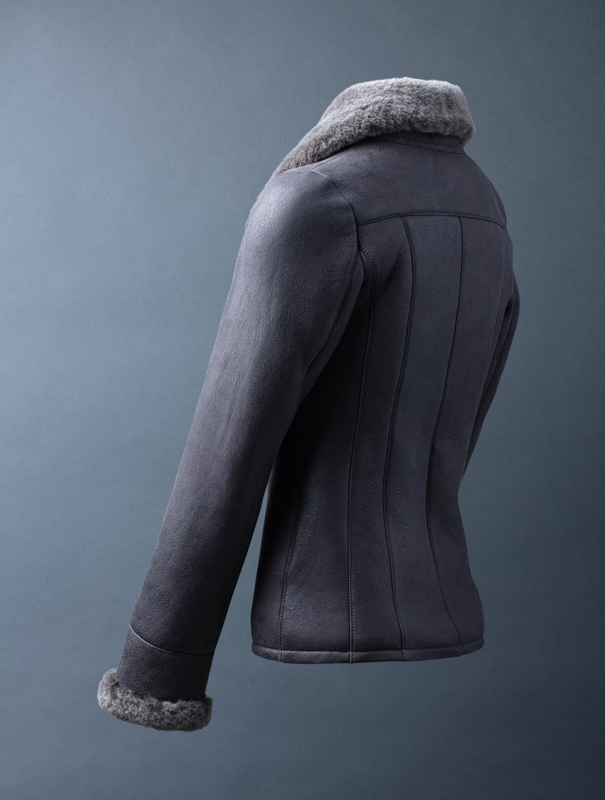 Huntly charcoal grey sheepskin aviator leather jacket for women